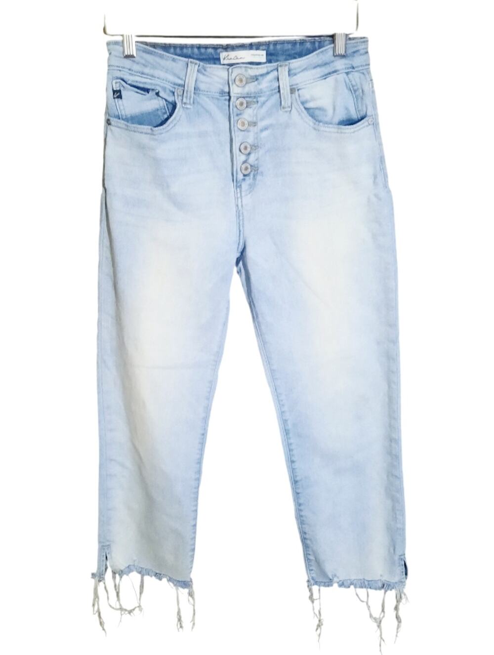Kancan Womens Buttonfly HighRise Raw Hem Lightwash Cropped Straight Jean Size 27